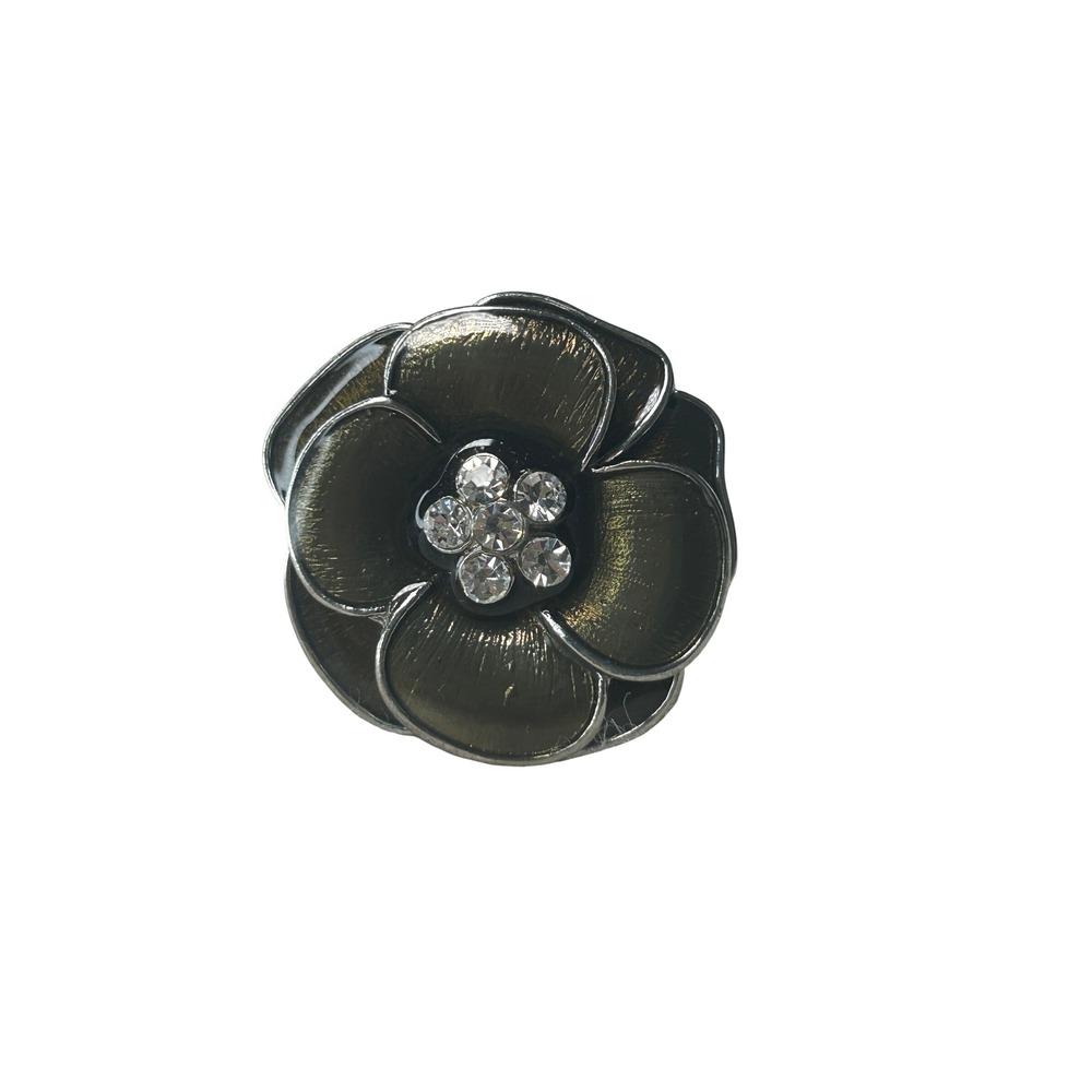 Vintage Chunky Green Enamel Rhinestone Flower Statement Ring Cocktail
